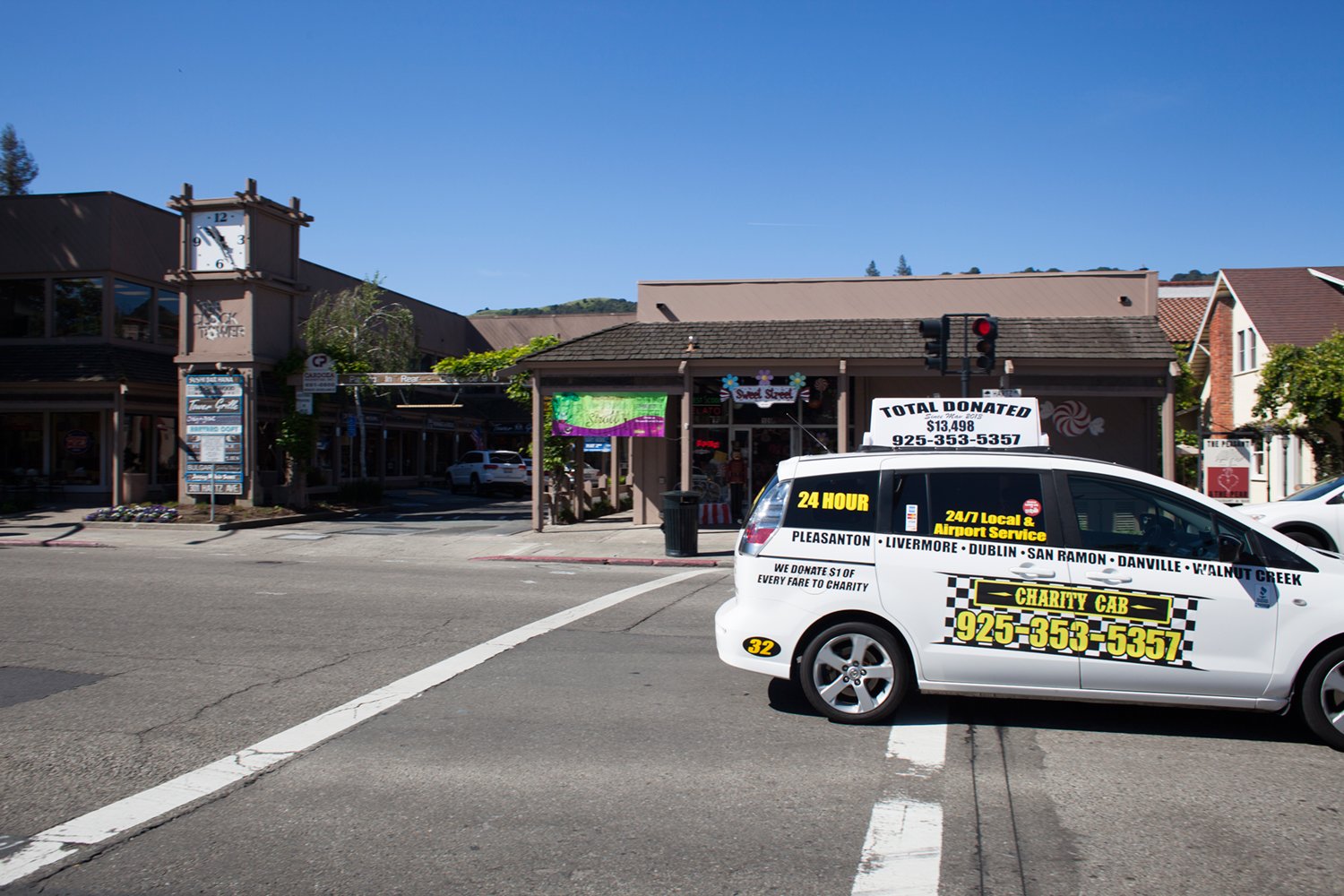 Charity Cab service in front of The Clock Tower, in Danville, CA.
