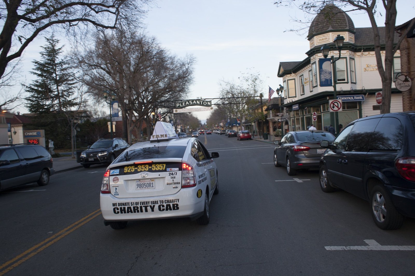 Charity Cab's taxi in Pleasanton on Main Street